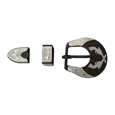 Antique Crossed Postols 3 Piece Steel Buckle Set
